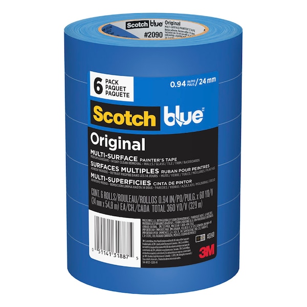 Painter's Tape, .94 in W x 60 yd L, 6 PK